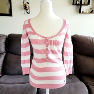 Vintage Y2k pink Abercrombie and Fitch henely sweater size medium